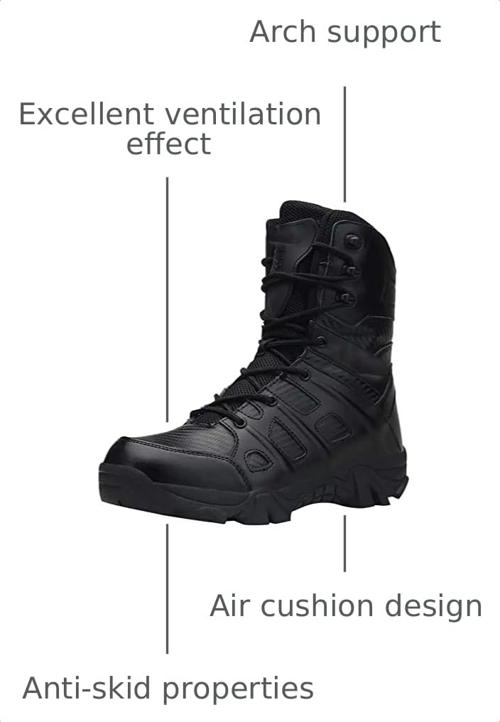 Black Waterproof Leather Side Zip Hiking Boots X778