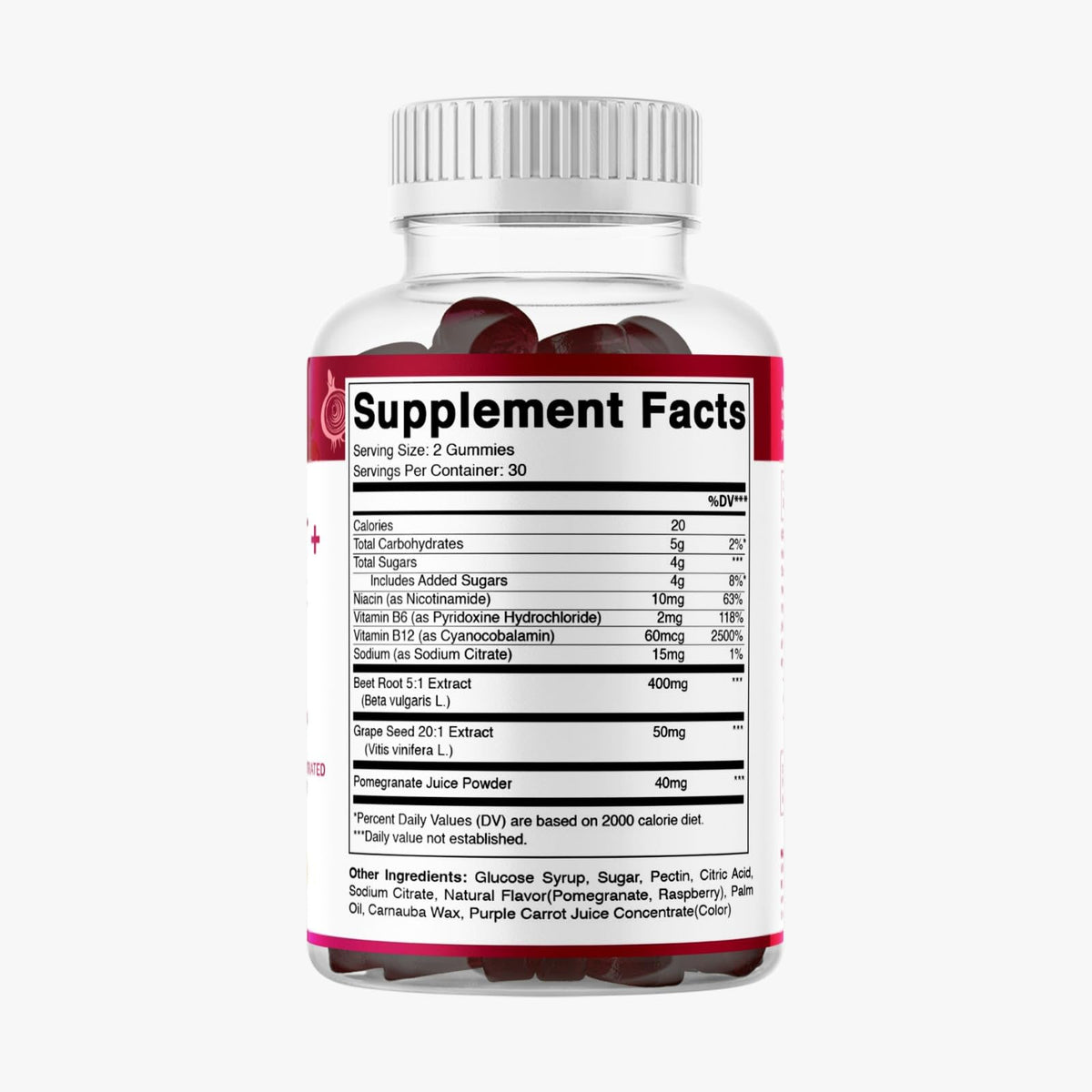 Beet Root Gummies with B6, B12, Grape Seed, Pomegranate & Nicotinamide 60 Count M67644