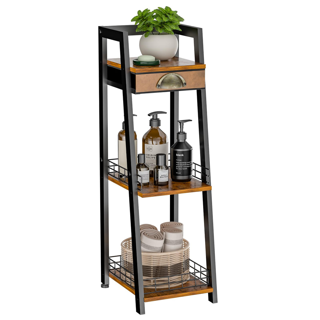3-Tier Narrow Bathroom Shelves with Drawer T580479