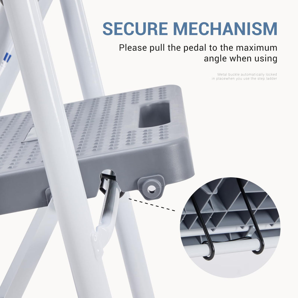 2 Step Ladder with Anti-Slip Pedal and Handrail, 330lbs Grey W205