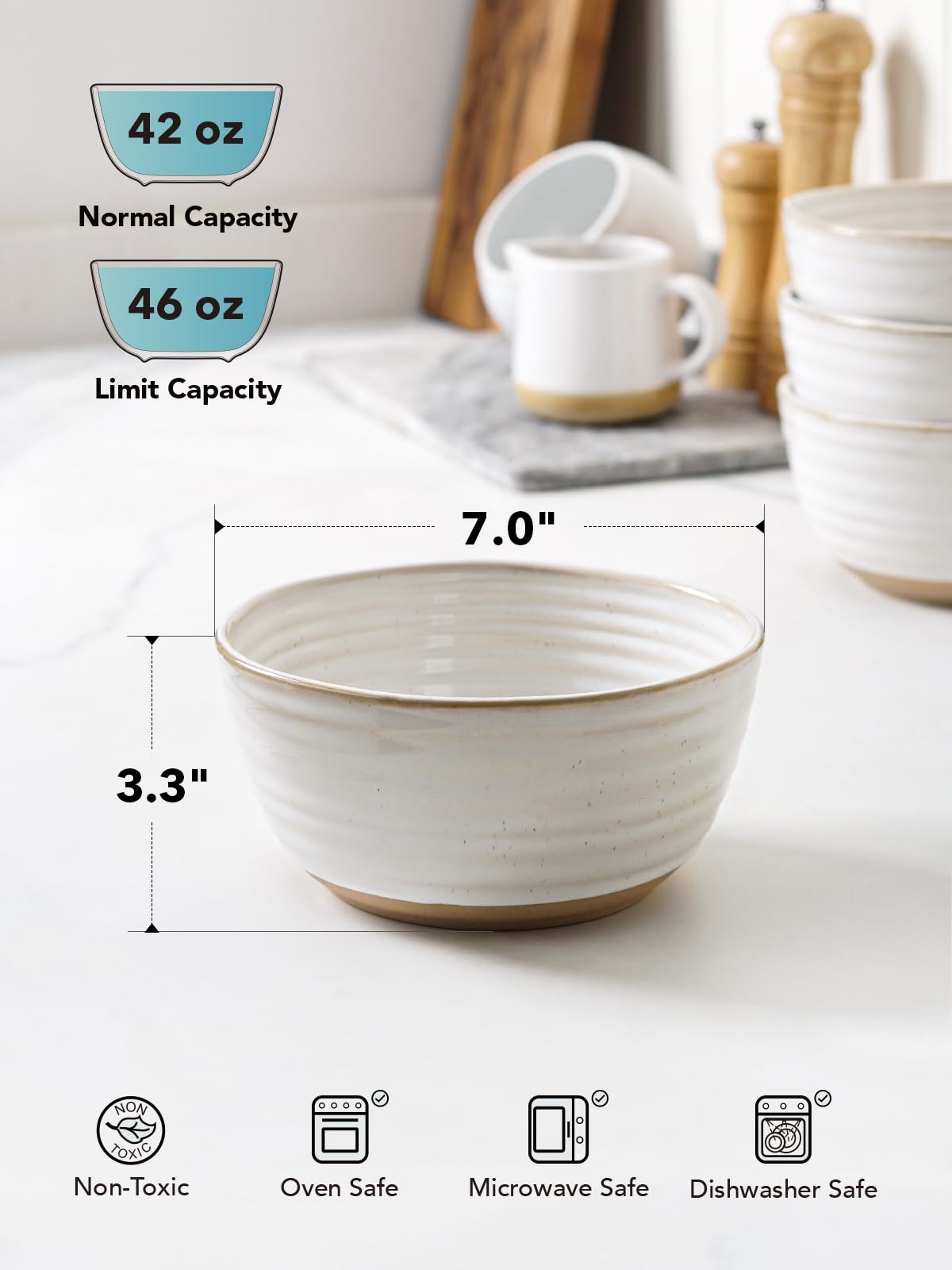 Ceramic Soup Bowl Set 42 oz 7 Inch Set of 4 Arctic White G483031