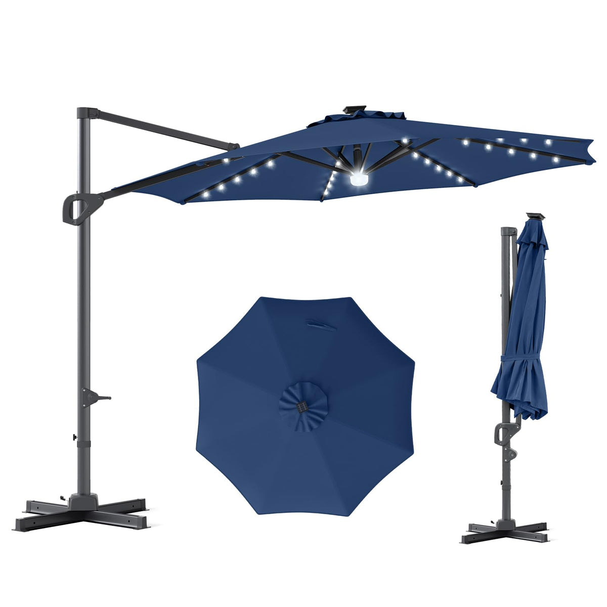 10ft Solar LED Offset Cantilever Patio Umbrella F64242