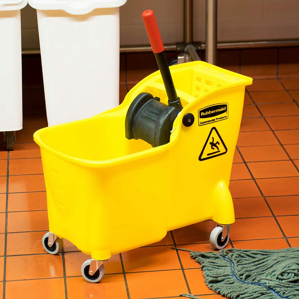 31 QT Tandem Mop Bucket and Wringer Combo on Wheels, Yellow M358