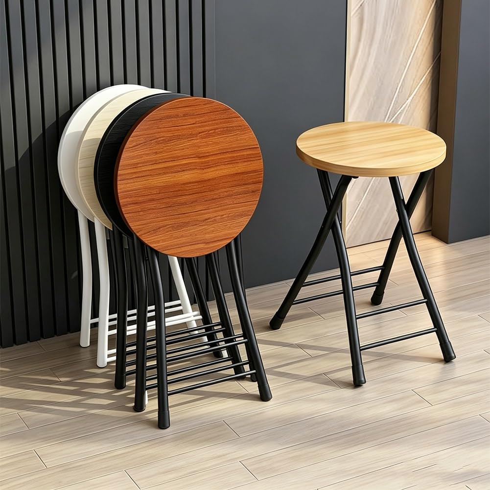 Folding 18 Inch Round Wooden Seat Stool J56291
