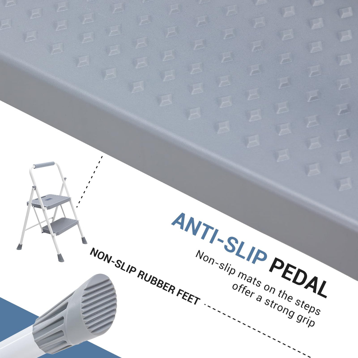 2 Step Ladder with Anti-Slip Pedal and Handrail, 330lbs Grey W205