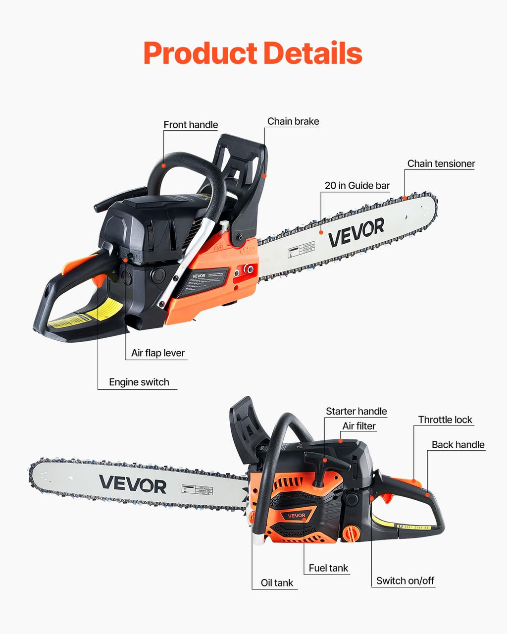 20 Inch 62CC Gas Powered Chainsaw L16698