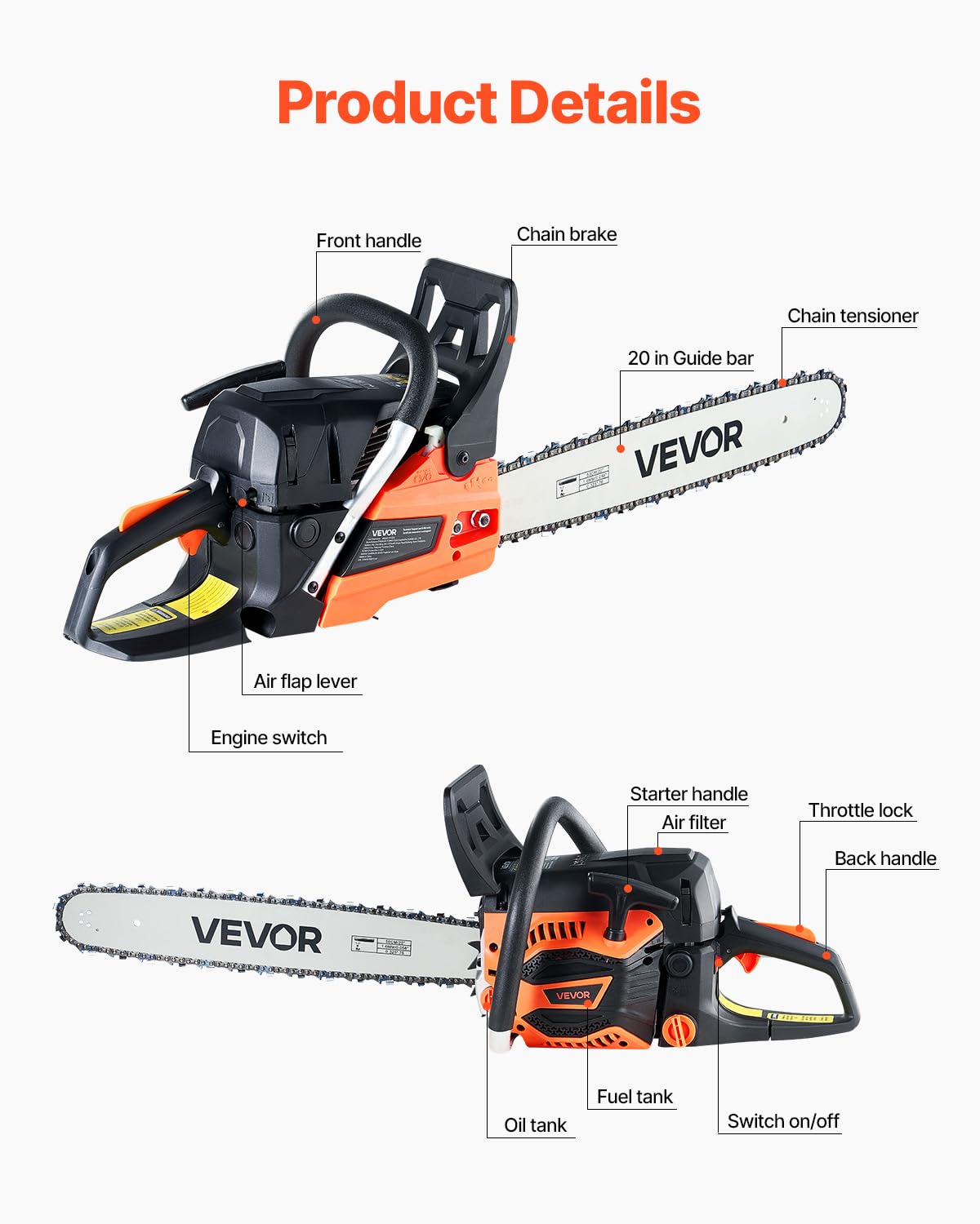 20 Inch 62CC Gas Powered Chainsaw L16698