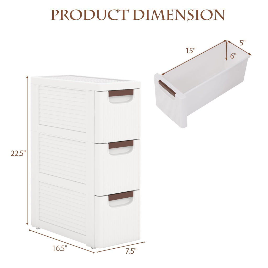 3 Drawer Narrow Rolling Storage Cart with 4 Wheels R1903