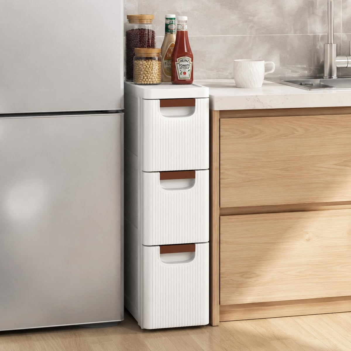 3 Drawer Narrow Rolling Storage Cart with 4 Wheels R1903