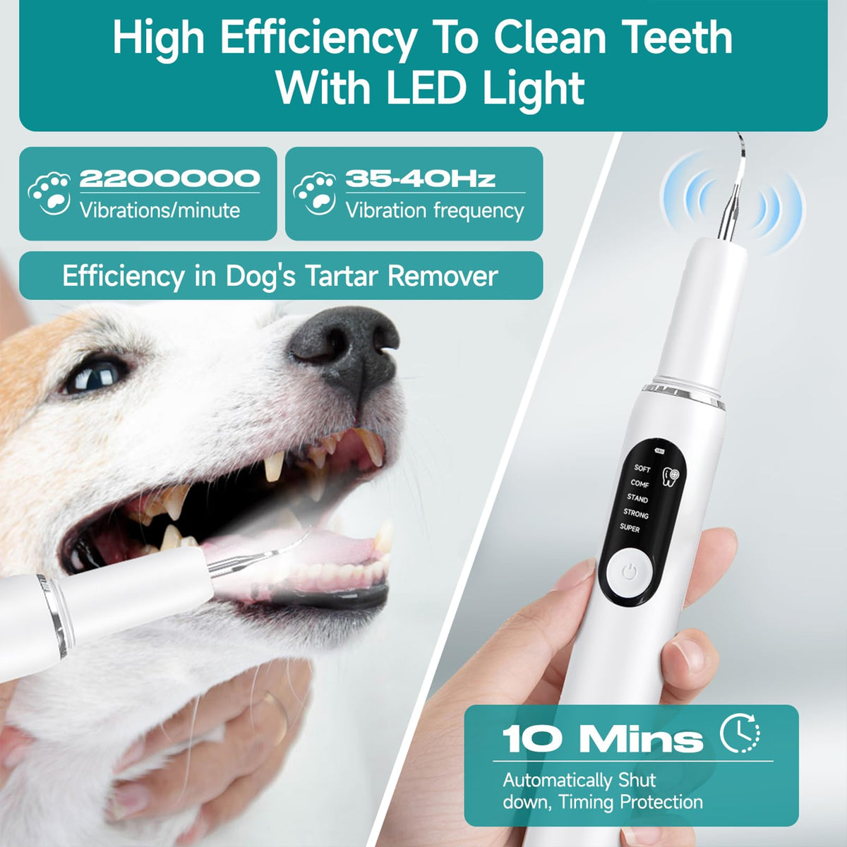 Dog Teeth Cleaning Kit with LED Light 5 Adjustable Modes Electric Toothbrush E16358