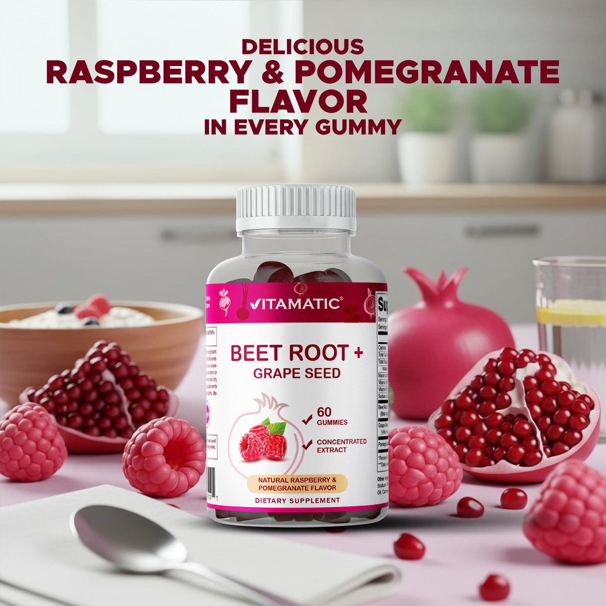 Beet Root Gummies with B6, B12, Grape Seed, Pomegranate & Nicotinamide 60 Count M67644