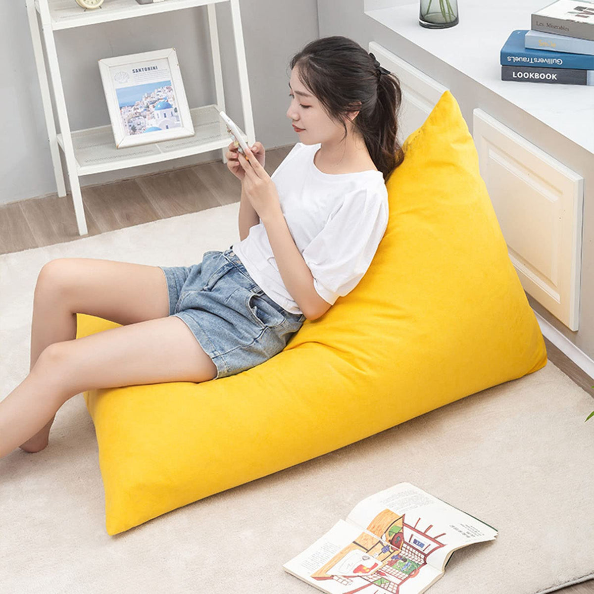 Yellow Beanbag Stuffed Animal Storage Chair Cover J9194