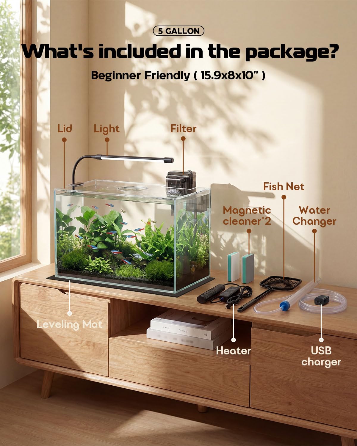 5 Gallon Glass Aquarium Starter Kit U387853