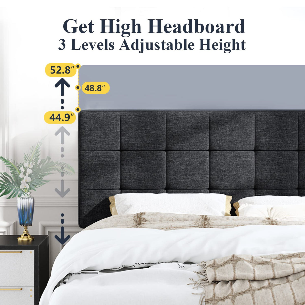 Queen Size Panel Bed Frame Dark Grey F2149