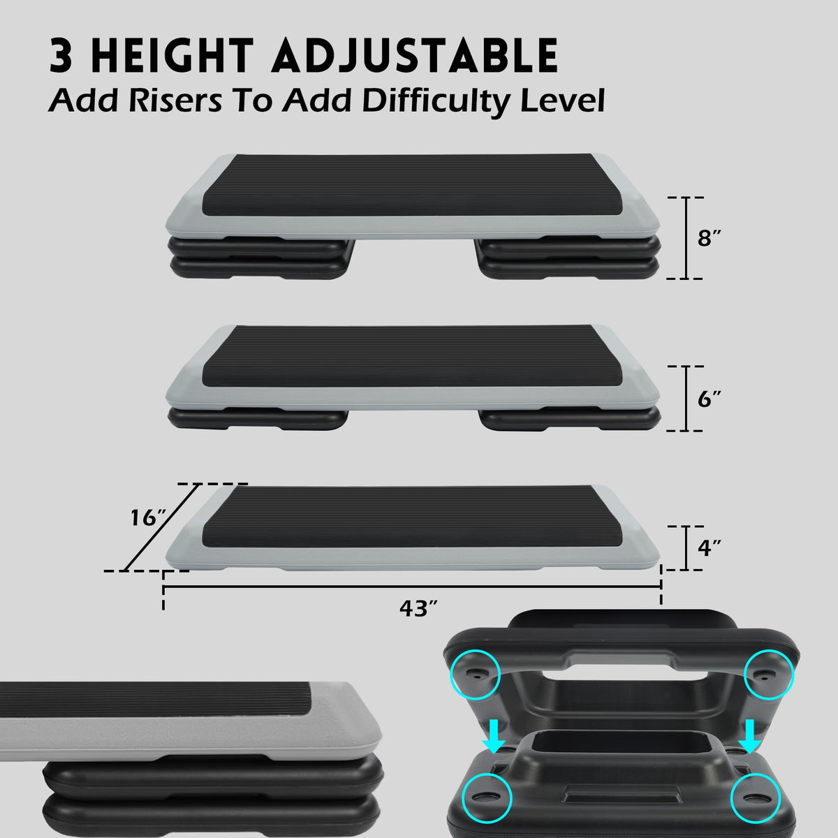 Adjustable Step Aerobic Platform with 4 Stackable Risers P269