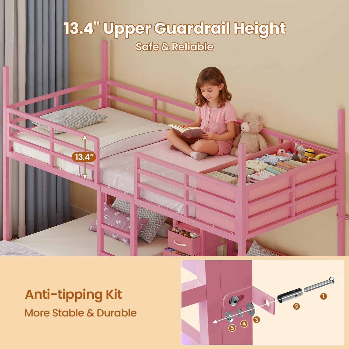 Triple Bunk Bed Twin Over Twin with Storage A5722