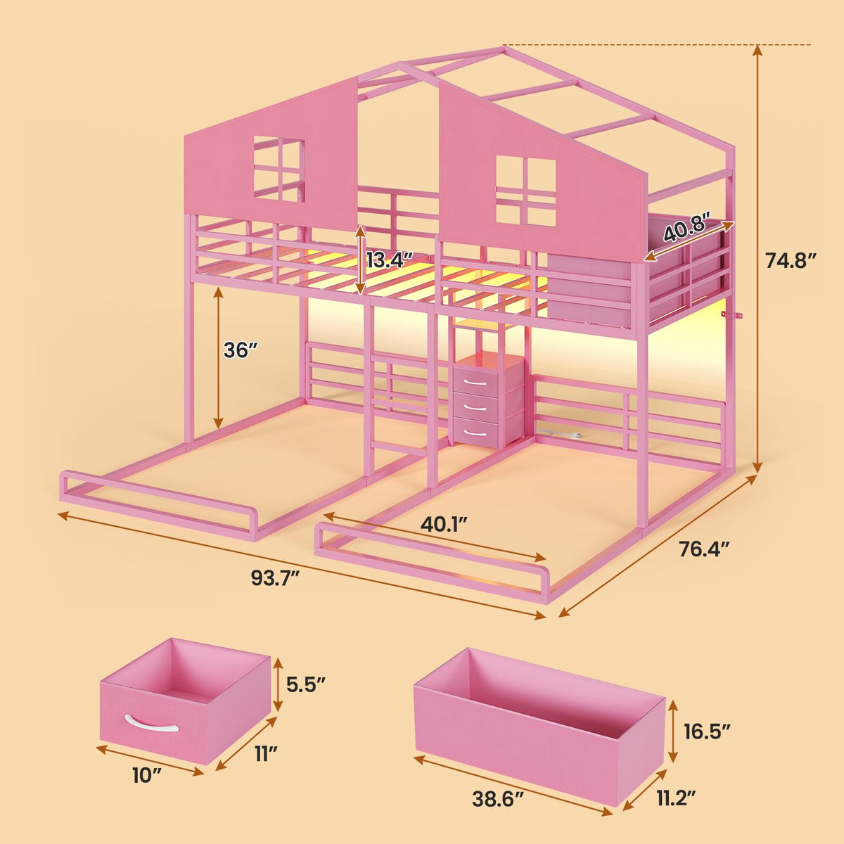 Triple Bunk Bed Twin Over Twin with Storage A5722