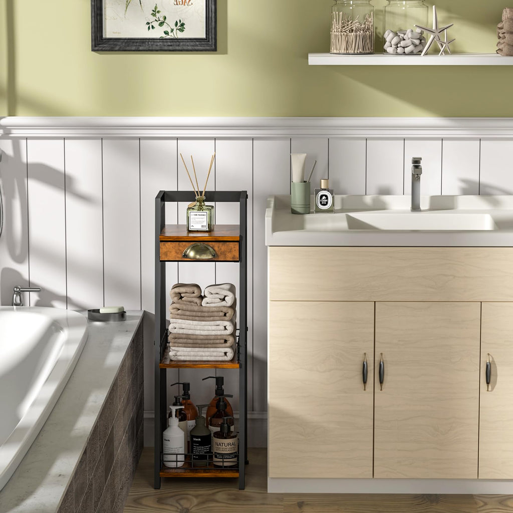 3-Tier Narrow Bathroom Shelves with Drawer T580479