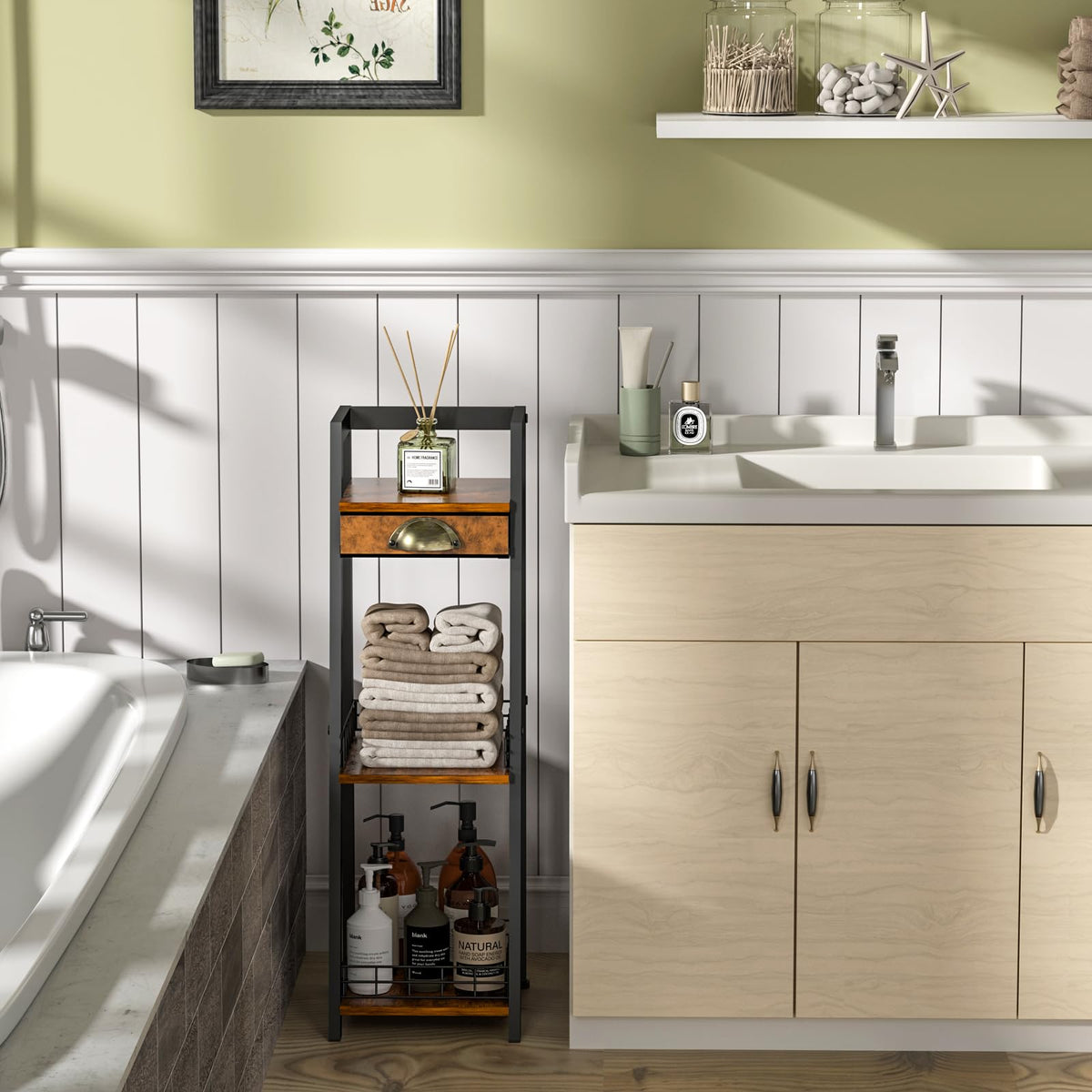 3-Tier Narrow Bathroom Shelves with Drawer T580479
