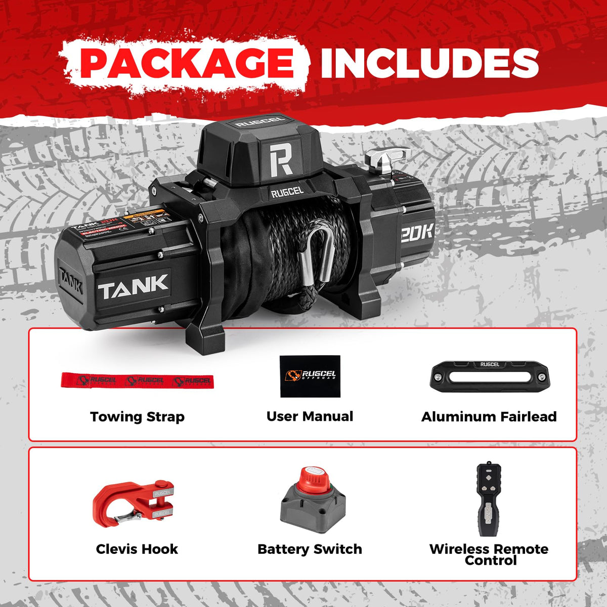 20000lb 12V Heavy Duty Waterproof Electric Synthetic Rope Winch V445051
