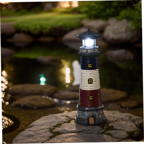 15" Tall Waterproof Resin Lighthouse Lamp with Rotating LED X7316