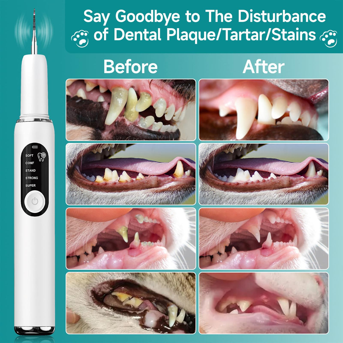 Dog Teeth Cleaning Kit with LED Light 5 Adjustable Modes Electric Toothbrush E16358