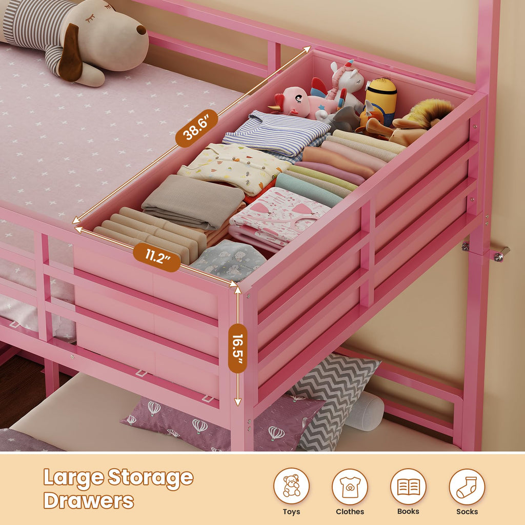 Triple Bunk Bed Twin Over Twin with Storage A5722