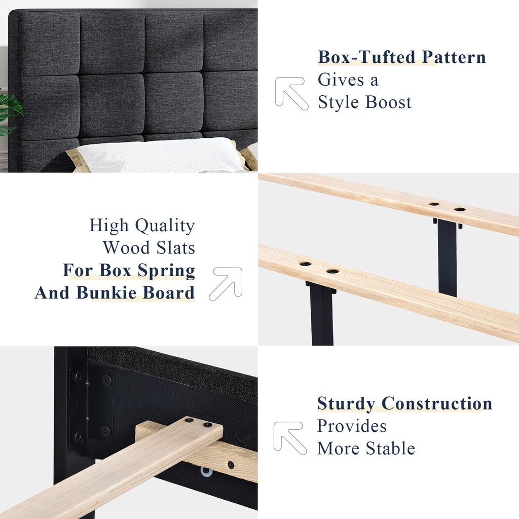 Queen Size Panel Bed Frame Dark Grey F2149