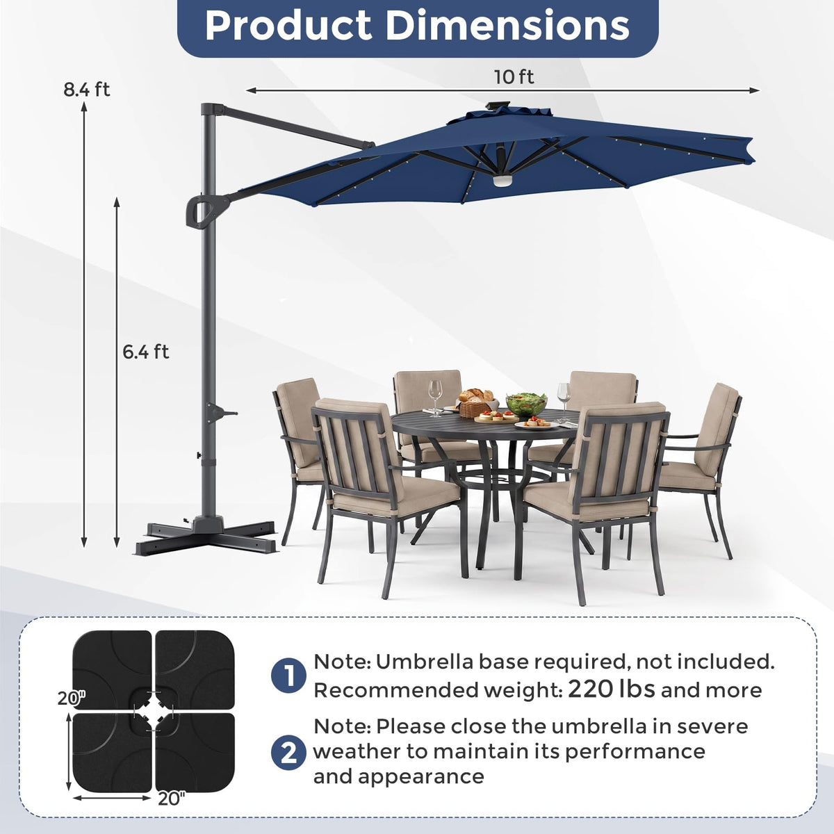 10ft Solar LED Offset Cantilever Patio Umbrella F64242