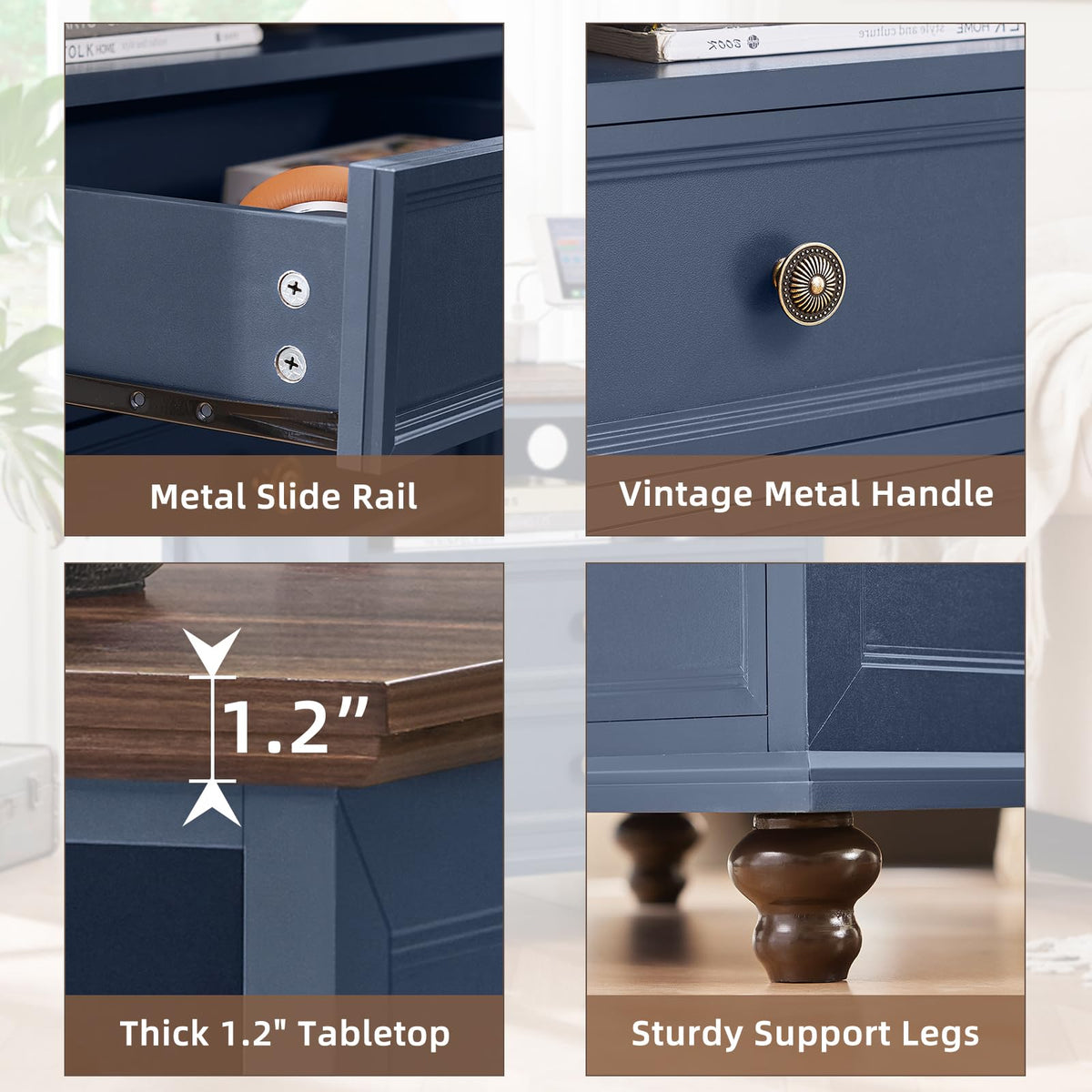 Blue 2 Drawer Nightstand Set of 2 with Charging Station X241350