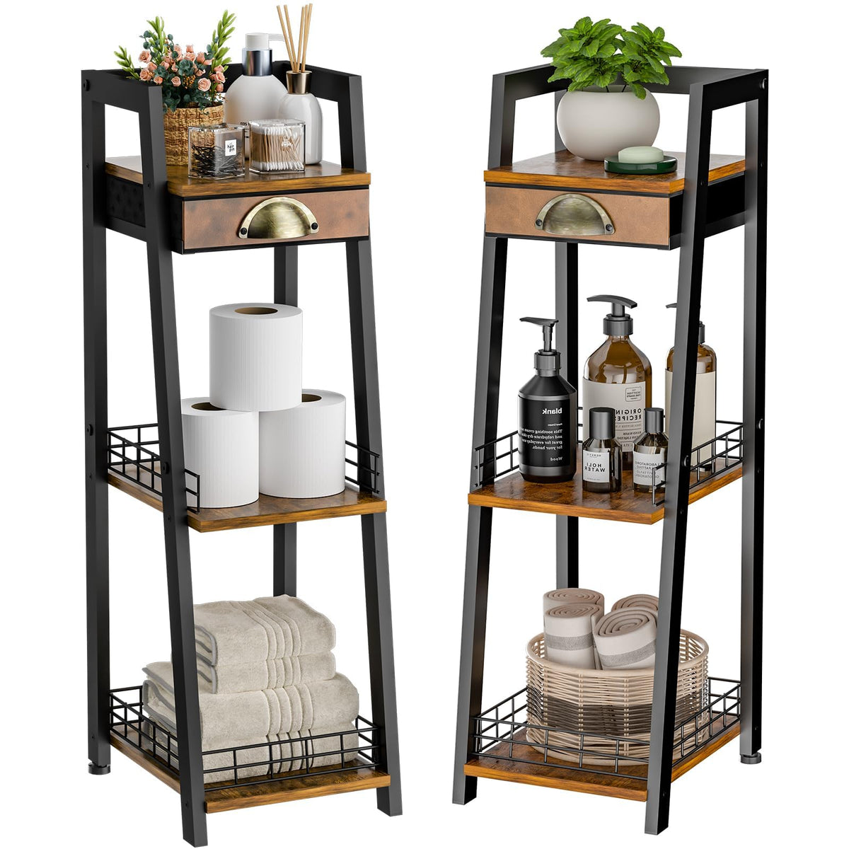 3-Tier Narrow Bathroom Shelves with Drawer T580479