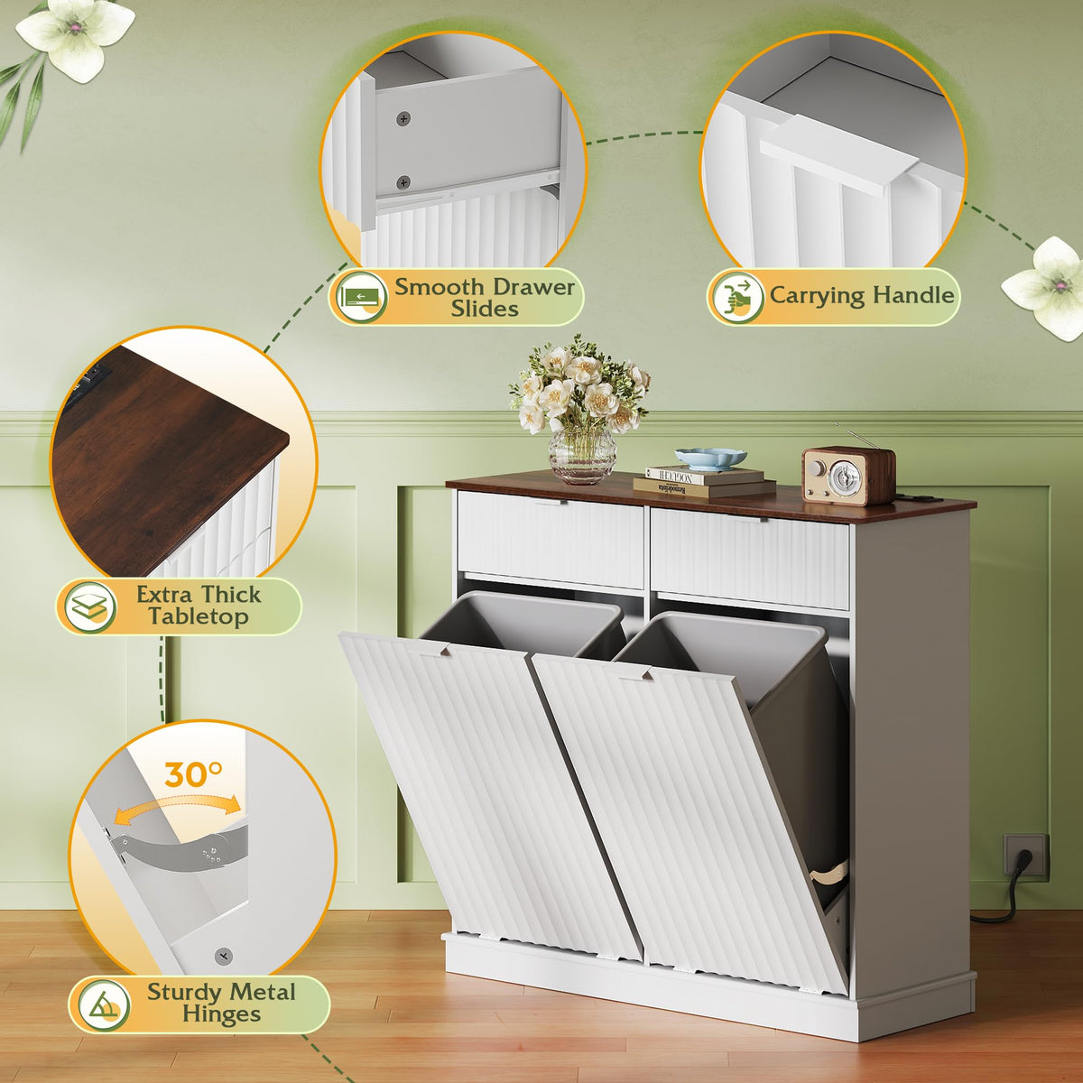 2*10 Gallon Double Tilt Out Trash Can Cabinet White G584558