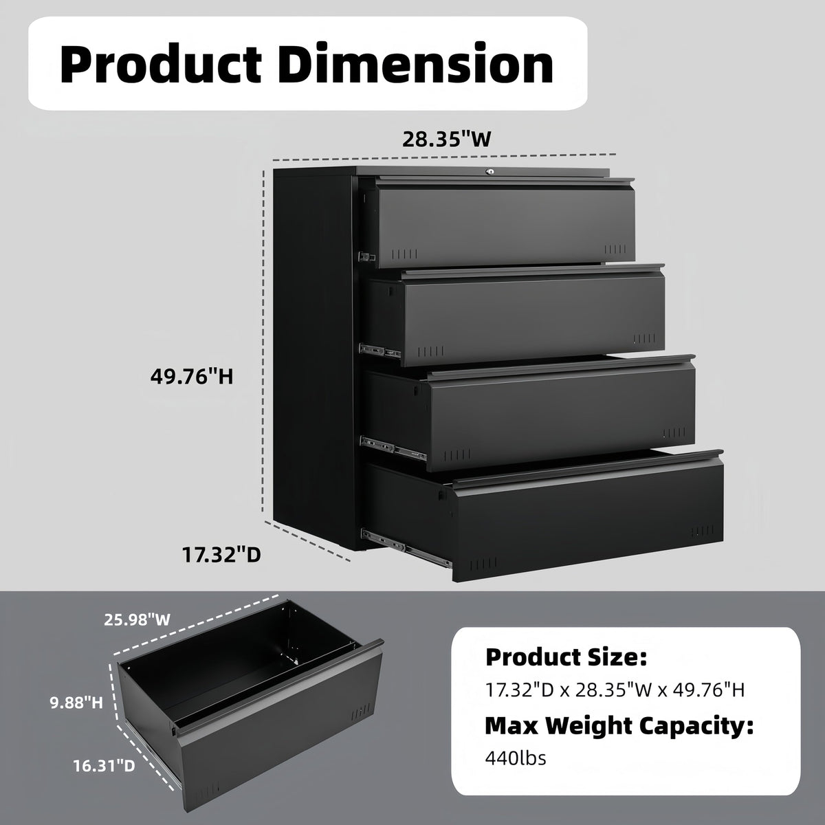 4 Drawer Metal File Cabinet with Lock M763