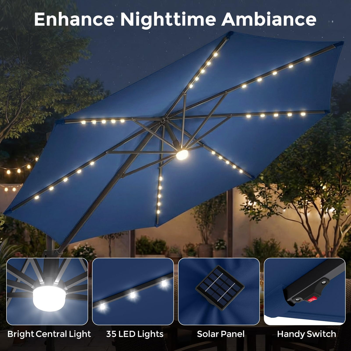 10ft Solar LED Offset Cantilever Patio Umbrella F64242