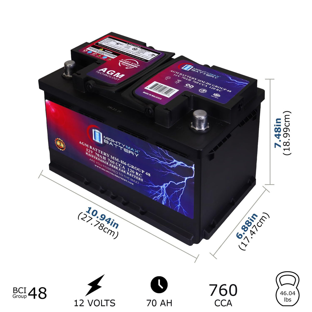 12V 70 AH AGM Car Battery Y966334