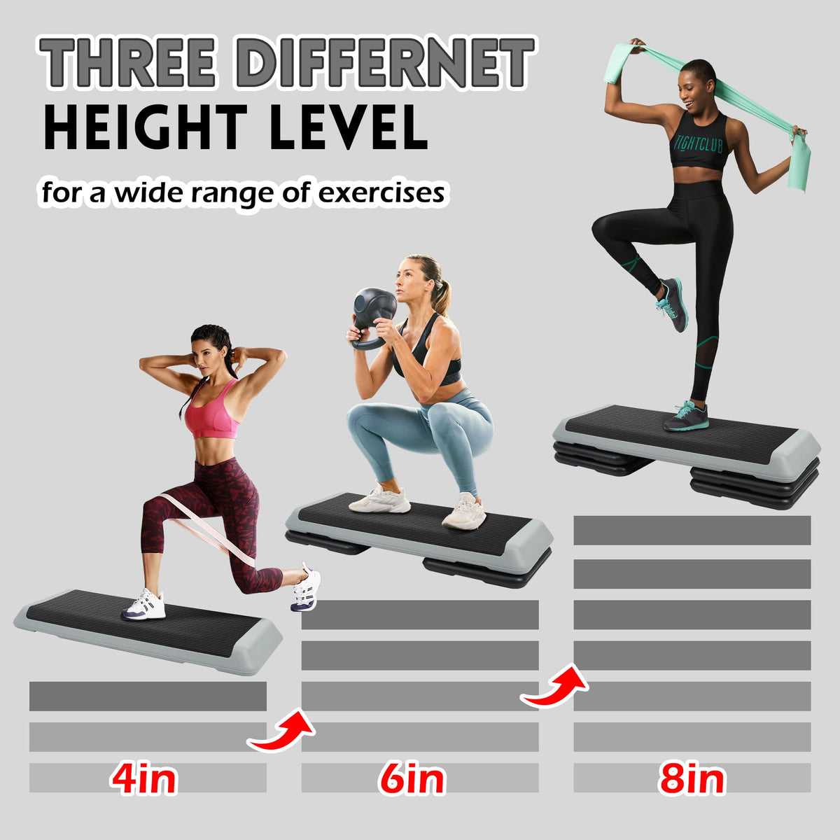 Adjustable Step Aerobic Platform with 4 Stackable Risers P269