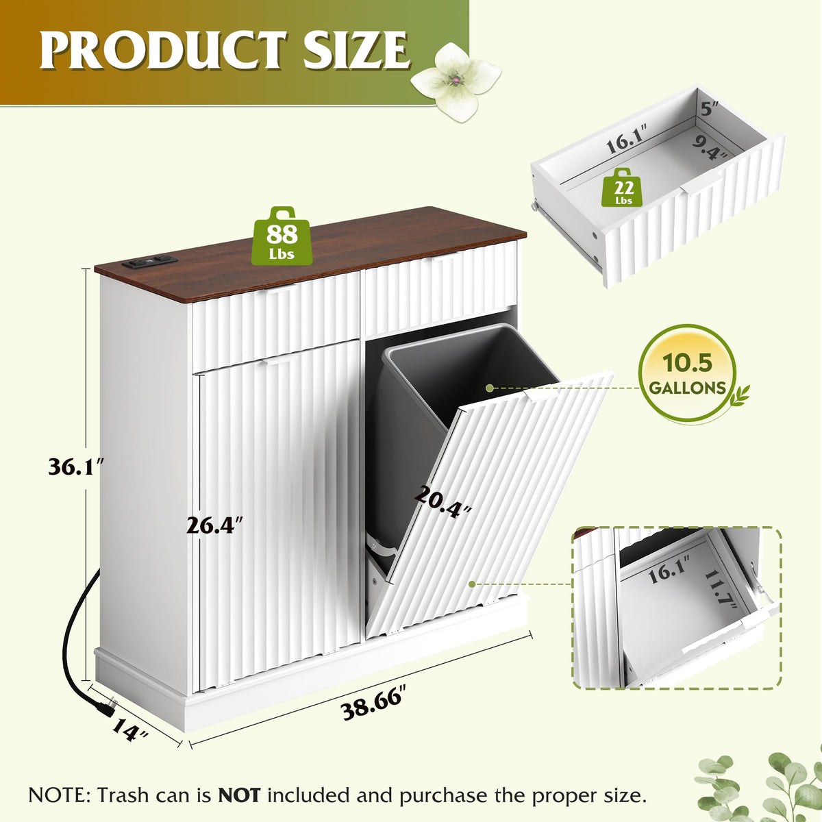 2*10 Gallon Double Tilt Out Trash Can Cabinet White G584558