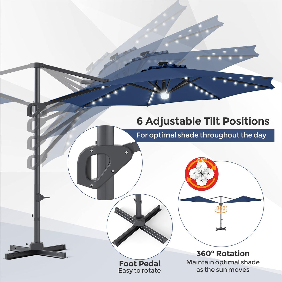 10ft Solar LED Offset Cantilever Patio Umbrella F64242