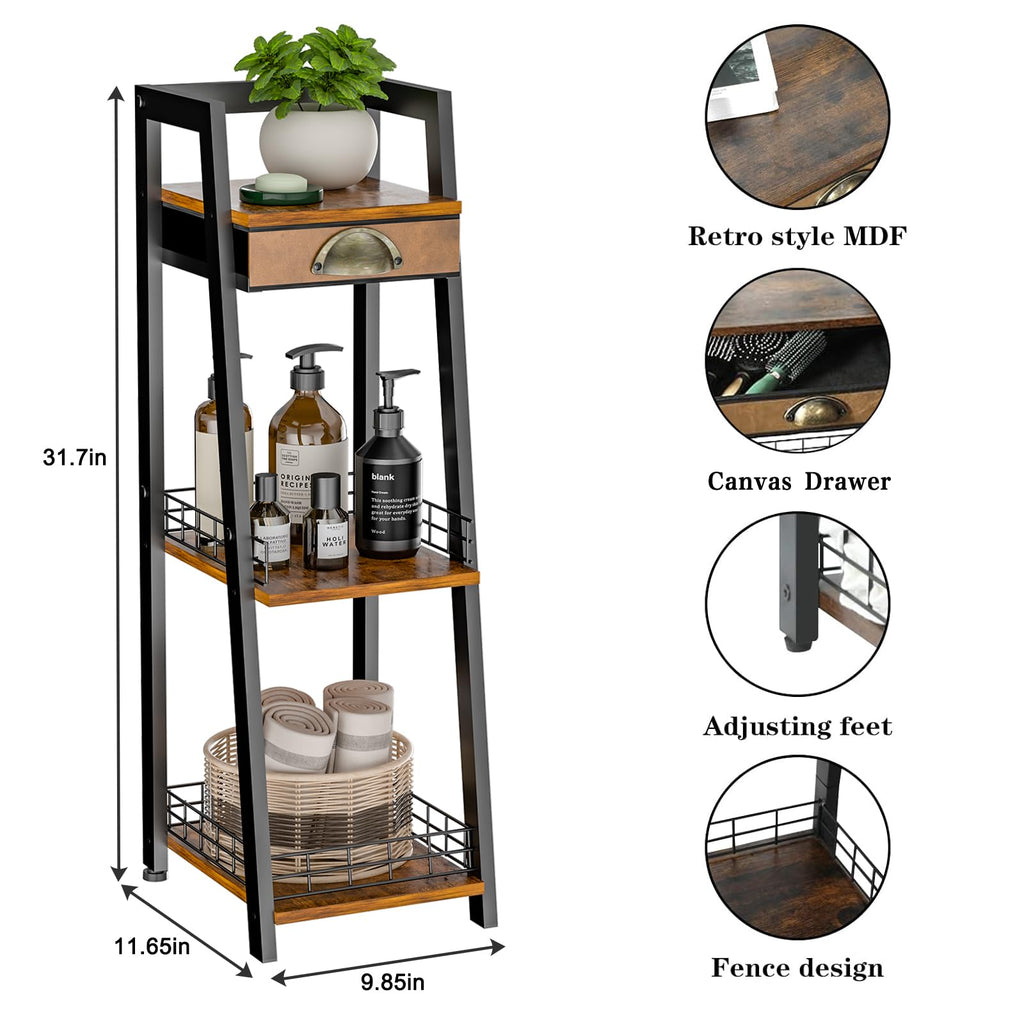 3-Tier Narrow Bathroom Shelves with Drawer T580479