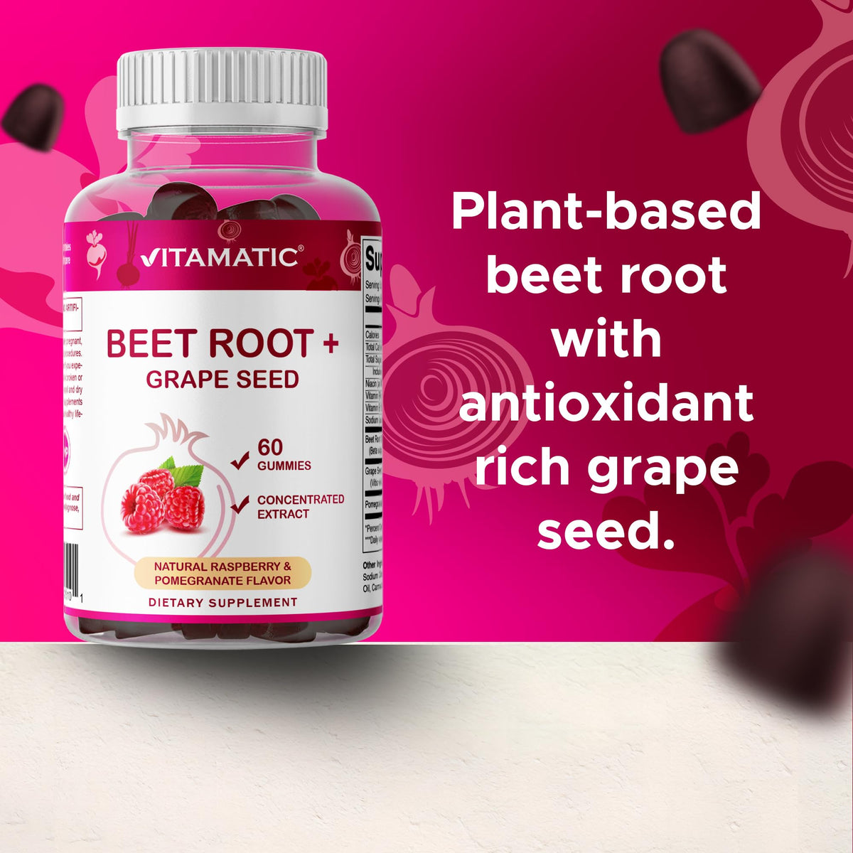 Beet Root Gummies with B6, B12, Grape Seed, Pomegranate & Nicotinamide 60 Count M67644