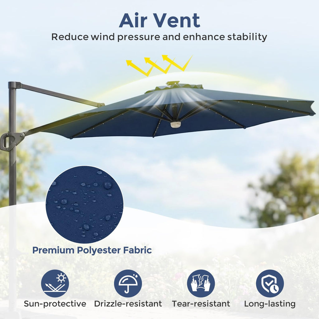 10ft Solar LED Offset Cantilever Patio Umbrella F64242
