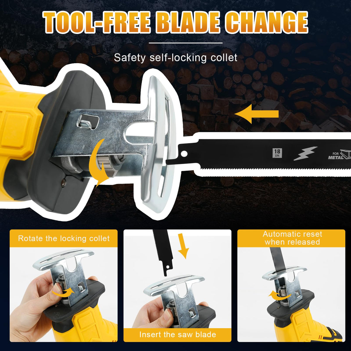 Cordless Reciprocating Saw, 0-3000SPM Variable Speed, 4 Saw Blades X700272