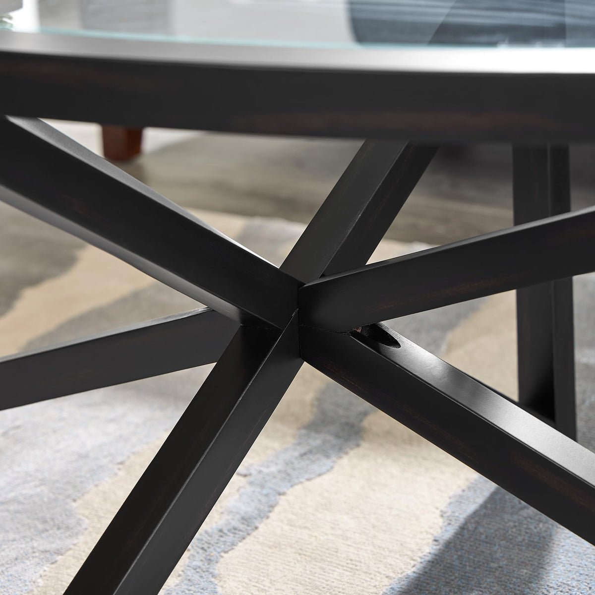 46" Oval Glass Coffee Table with Tempered Glass Top and Wood Base Z462
