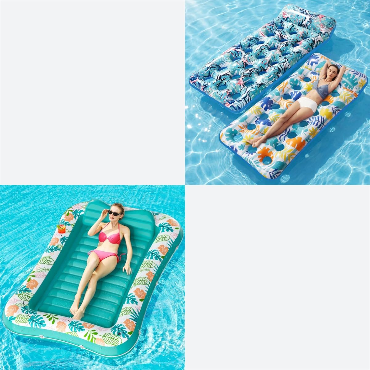 2 Pack Inflatable Pool Float Mat & 75" x 51" Tanning Pool Lounger F20016