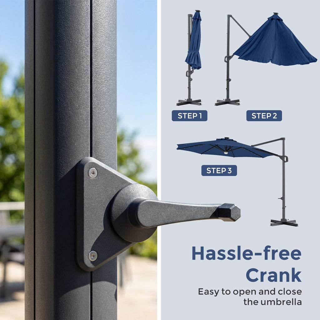 10ft Solar LED Offset Cantilever Patio Umbrella F64242