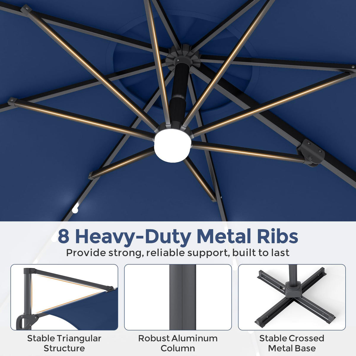 10ft Solar LED Offset Cantilever Patio Umbrella F64242