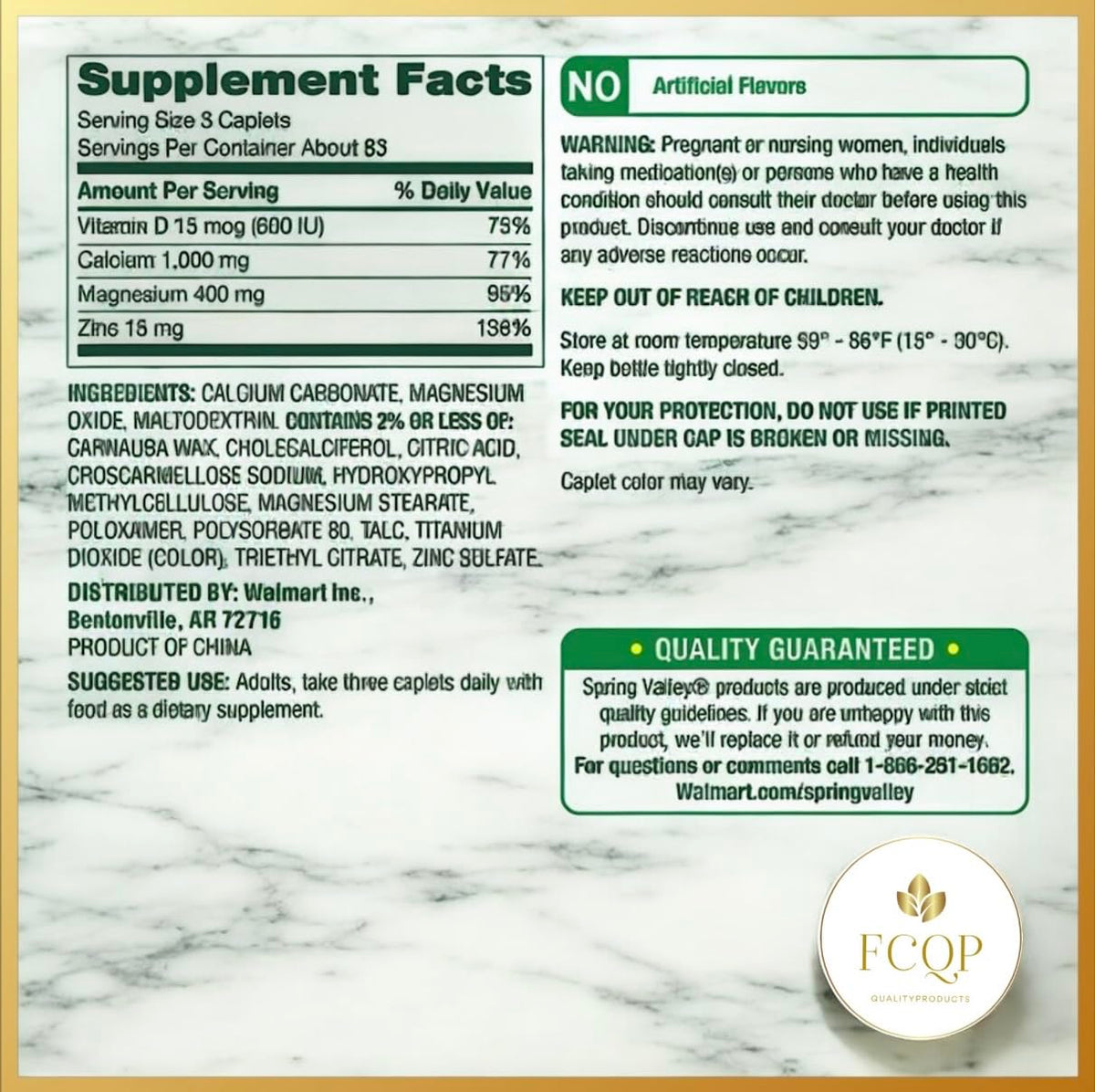 Calcium Magnesium Zinc with Vitamin D3 Supplements, 250 Coated Caplets N58981