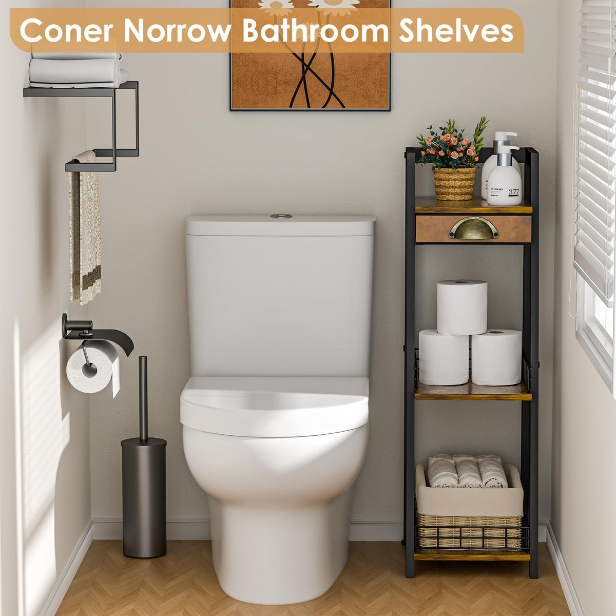 3-Tier Narrow Bathroom Shelves with Drawer T580479