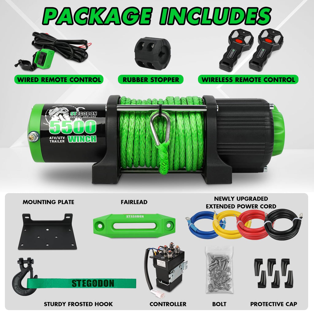 12V Electric Winch with Synthetic Rope and Wireless Remote C69580