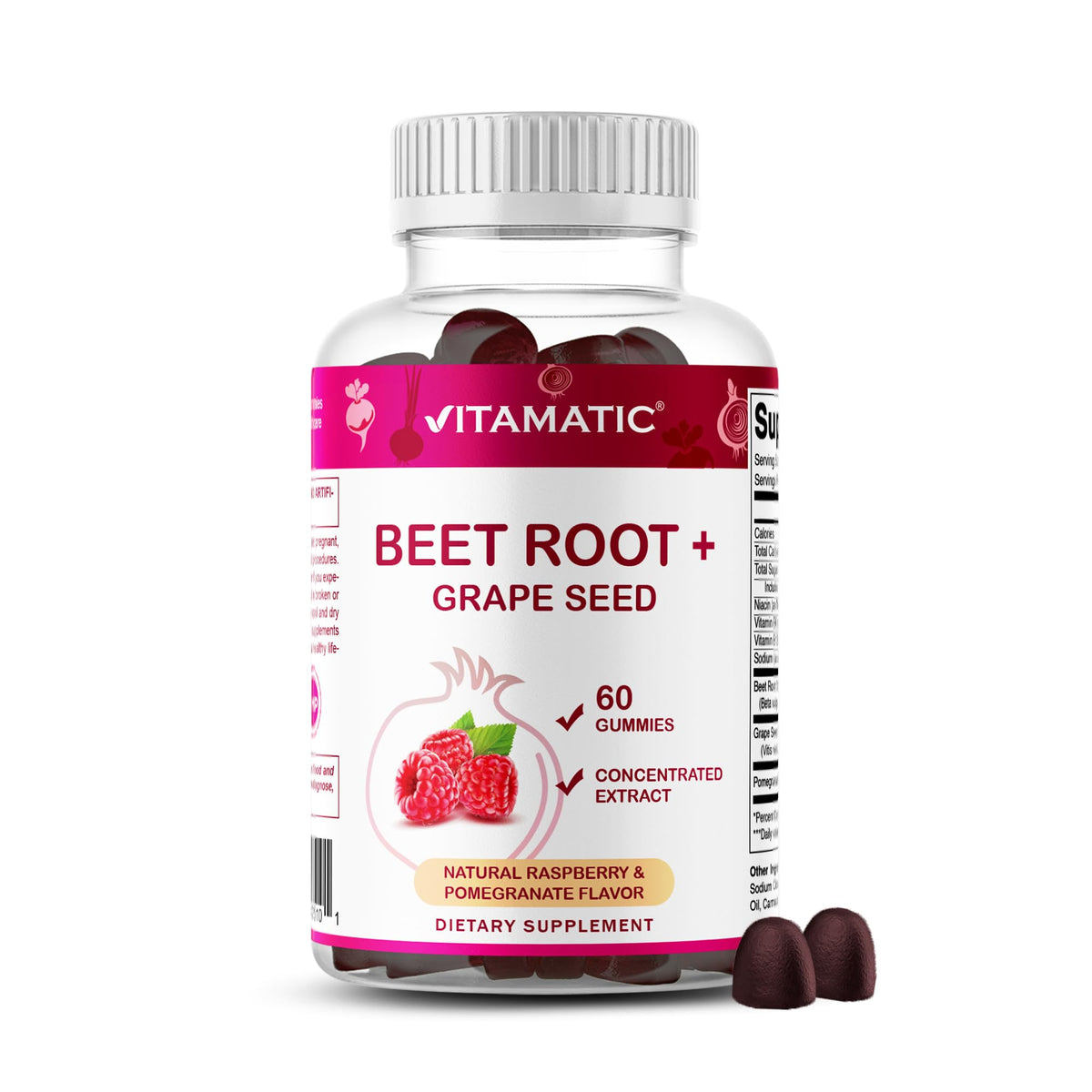 Beet Root Gummies with B6, B12, Grape Seed, Pomegranate & Nicotinamide 60 Count M67644